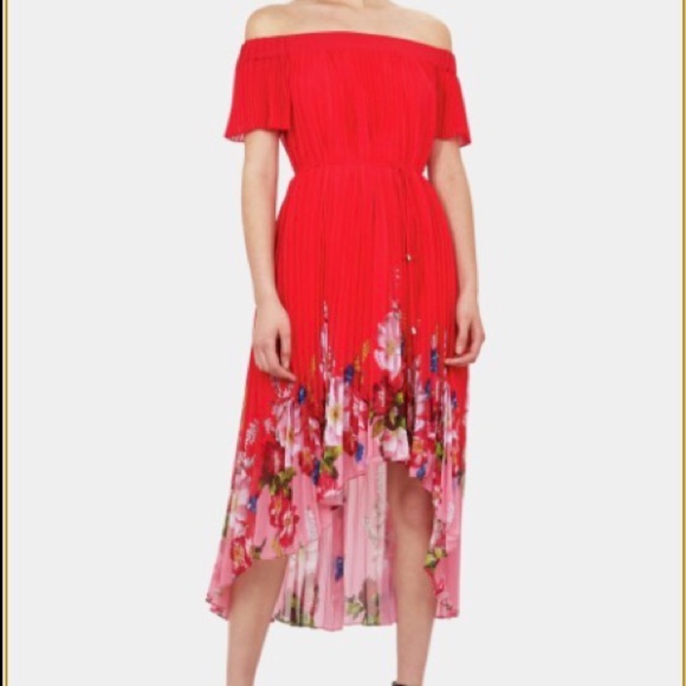 Ted Baker Gillyy Bardot Floral Dress, Red, size 4